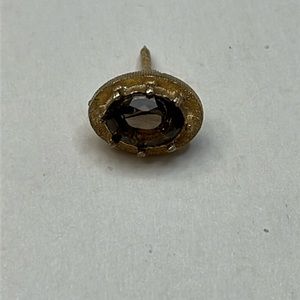 Vintage gold tone tie tack with oval brown stone in original box